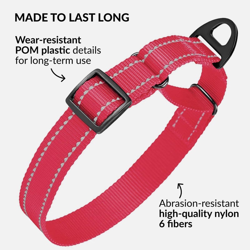 CollarDirect Reflective Martingale Dog Collar Nylon Heavy Duty Training Pet Collars for Small Medium Large Dogs Puppy Black Blue Mint Green Red Pink Purple Dark Red (M, Neck Size 13"-18", Pink) - Image 4